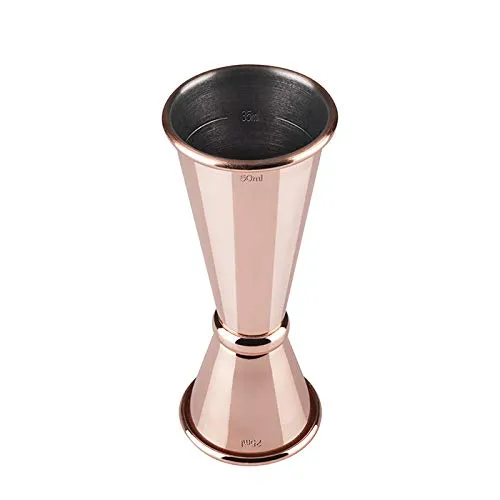 Buddy´s Bar - Barmaß, 2,5 cl / 5 cl Doppelmaß, Innenmaße 1,5 cl / 3,5 cl, hochwertiges Barmaß, lebensmittelecht, Jigger zum Abmessen von Zutaten für Cocktails, Kupfer poliert