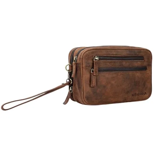 STILORD 'Nero' Handgelenktasche Herren Leder mit Doppelkammer Vintage Handtasche Clutch für 8,4 Zoll Tablets ideal für Reisen Festival Herrenhandtasche echtes Leder, Farbe:sepia - braun