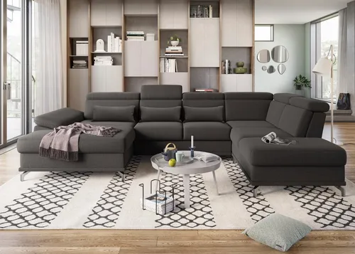 sit&more Wohnlandschaft Cabrio U-Form, B: 359 cm, mit Sitztiefen-, Arm- & Kopfteilverstellung, 3 Nierenkissen, Federkern, optional Bettfunktion und Stauraum