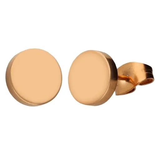 LÖB Ohrstecker Edelstahl 750er Roségold Vergoldet Rund 8mm, Damen Ohrringe Kreis Platte Flach Stecker Modern Minimalistisch Geometrisch Rose Gold Schmuck