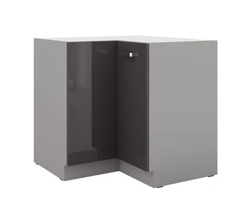Eckunterschrank 90x90 Hochglanz Grau - Küchenblock Grey Bianca - Einbauküchen-Komponenten: Eckunterschrank 90x90 cm in Hochglanz Grau, ideal für platzsparende Küchenlösungen mit stilvollem Design.