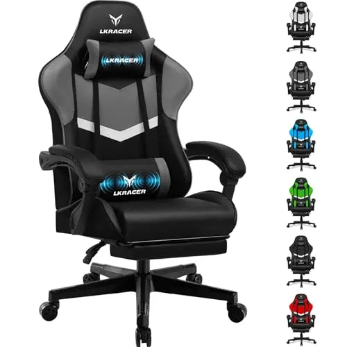 Gaming Stuhl mit fußstütze Bürostuhl Ergonomisch mit verstellbare Lendenkissen, Kopfkissen Gaming Chair,Höhenverstellbarer Gamer Stuhl, 150 kg Belastbarkeit