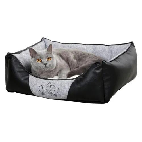 Kerbl Pet 80360 Kuschelbett Chiara - 42 x 32 x 18 cm, grau schwarz, mit Strasskrone und rutschfester Unterseite für maximalen Komfort