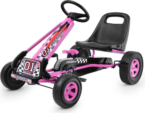 GOPLUS Gokart mit Gummireifen, Bremse & Verstellbarem Sitz, Kinderfahrzeug mit Vorwärts und Rückwärts, geeignet für Kinder ab 3 Jahren, max.30 kg (Rosa)