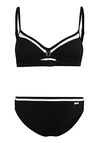 Bügel-Bikini LASCANA, Damen, Gr. 40, Cup F, schwarz - Maritimer Bügel-Bikini aus Recycling-Polyamid mit verstellbaren Trägern und extrabreit geschnittener Bikini-Hose. Ideal für Urlaub und Badesaison.