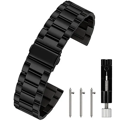 Berfine Unisex Edelstahl Schnellspanner Uhrenarmband 20mm Schwarz