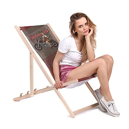 DreamRoots Liegestuhl Klappbar Holz aus Buchenholz, bis 130 kg belastbar, 3-Fach verstellbare Rückenlehne, waschbarer Polyesterbezug