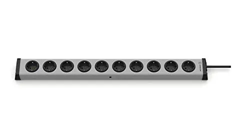 Ehmann 10-fach Steckdosenleiste Grau mit Schutzkontakt - Robuste 10-fach Steckdosenleiste mit um 90° angeordneten Steckdosen, ideal für platzsparende Anwendungen.