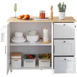 Okwish Kücheninsel, Weiß, Holzwerkstoff, 135x90x44 cm, Küchen, Küchenmöbel, Kücheninseln