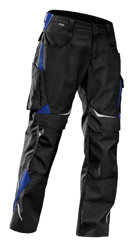 Kübler Pulsschlag Hose 2324 schwarz/kornblumenblau Größe 50 - Arbeitshose mit ergonomischer Linienführung für optimale Bewegungsfreiheit, ausgestattet mit mehreren verstärkten Taschen und Reflexelementen für Sicherheit und Funktionalität.