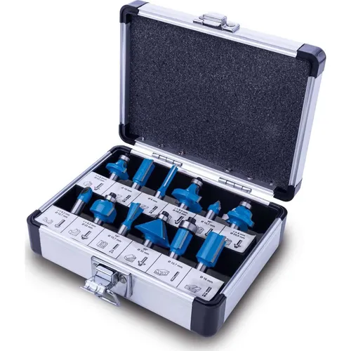 Scheppach Fräserset 12 teilig Nut Fräser - Einsätze zur Kantenbearbeitung & Aushöhlung - Vielseitiges Set mit 12 Fräsern für präzise Holzbearbeitung, ideal für Oberfräser und Tischfräsmaschinen.