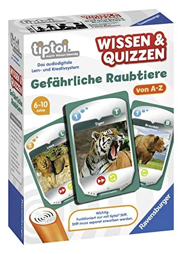 Ravensburger tiptoi 00752 - Spiel Wissen & Quizzen: Gefährliche Raubtiere / Erkundet allein oder gemeinsam die Welt der gefährlichen Raubtiere von A bis Z
