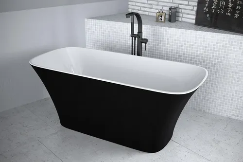Exclusive freistehende Badewanne Acrylwanne 160x70 - Elegante freistehende Badewanne aus hochwertigem Acryl, ideal für stilvolle Badezimmer. Maße: 160 x 70 x 64 cm, in modernem Schwarz-Weiß. Genießen Sie entspannende Momente in hochwertigem Design.