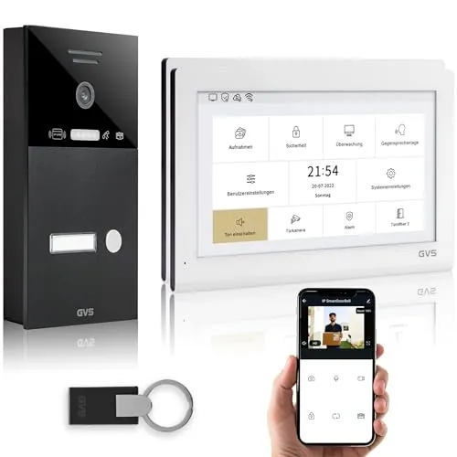 GVS IP Video Türsprechanlage mit Türöffner, RFID, 2X 10 Zoll Monitor & App