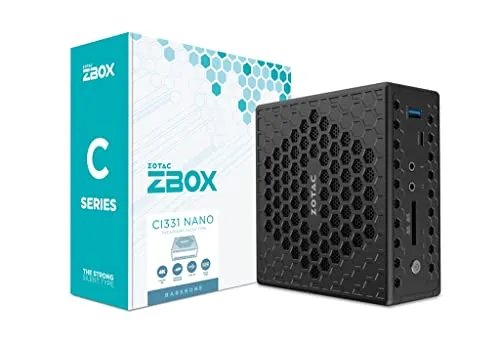 ZOTAC ZBOX C Series CI331 nano - Mini-PC Barebone - Barebone Mini-PC mit Intel Celeron Quad-Core Prozessor und passiver Kühlung, ideal für platzsparende Anwendungen und energieeffiziente Nutzung.