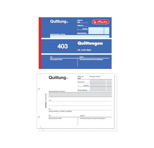 Herlitz Geschäftspapier 4x Herlitz Quittungsblock 403 / A6 quer / 2x50 Blatt