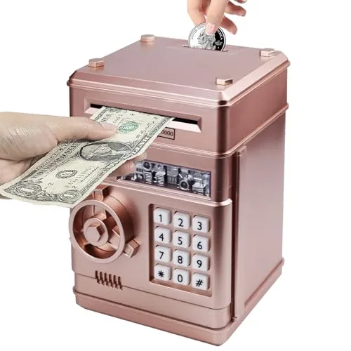 HUSAN Elektronische Spardose für Kinder, Spardose Passwort Sparschwein Spielzeug Festival Geburtstag Geschenke für Kinder (Rose Gold)