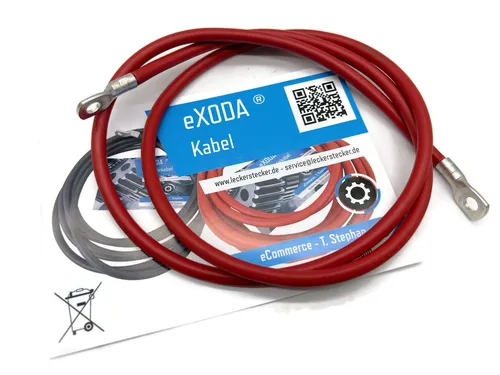 eXODA 10 mm2 M6 M6 Batteriekabel, Rot, (100 cm), 99% Kupfer