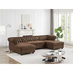 CHESTERFIELD Ecksofa aus Mikrofaser mit gealtertem Ledereffekt