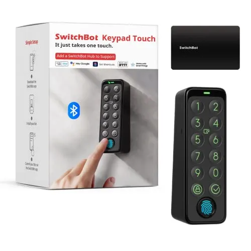 SwitchBot Keypad Touch - Intelligentes Torschloss mit Fingerabdruckleser - Smart Home - Hochmodernes Torschloss mit IP65 Schutz, bietet Sicherheit und Komfort durch Fingerabdruckerkennung und Codeeingabe.