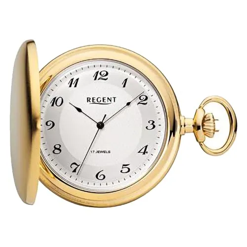 Regent Analog Mechanisches Handaufzugswerk Taschenuhr 11330100 - Elegante Taschenuhr für Herren mit goldfarbenem Gehäuse und edlem Ziffernblatt. Handaufzugswerk für Liebhaber klassischer Zeitmesser.