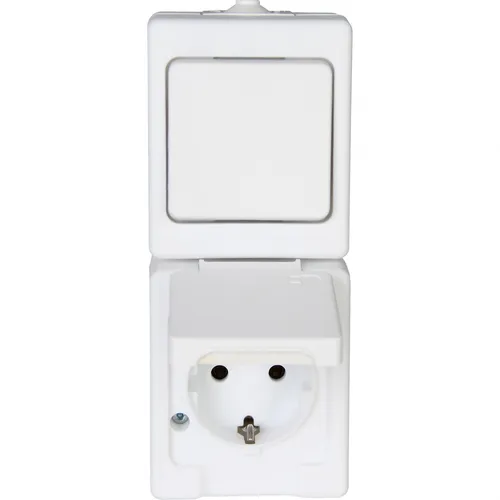 Kopp STANDARD AP-FR – Aus-/Wechselschalter-Steckdosenkombination, Arktisweiß