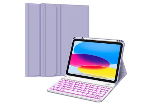 Fintie Tablet-Hülle mit Tastatur für iPad 11 & 10 - 7-farbig beleuchtet - Attraktive Schutzhülle mit abnehmbarer Bluetooth-Tastatur für iPad 11 (2025) und 10 (2022). Genießen Sie eine komfortable Eingabe und einfachen Zugang zu allen Funktionen. Ideal für produktives Arbeiten unterwegs.