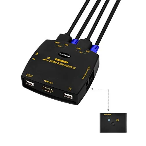 JideTech KVM Switch HDMI 2 Port 4K @ 60Hz 4: 4: 4, KVM USB Umschalter Unterstützt Audiomikrofon sowie drahtlose Maus und Tastatur,mit 2 HDMI und USB Kabeln