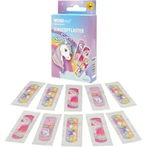WUNDmed Pflaster Einhorn, 10 Strips, wasserfest, atmungsaktiv, 6,3 x 1,9cm