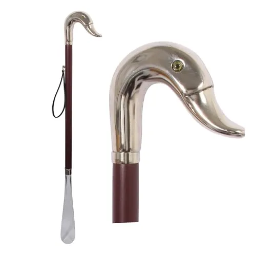 DELFA Design Schuhanzieher Schuhlöffel 70 cm mit Entenkopf als Griff - brauner Holzschaft mit Schlaufe - die elegante Anziehhilfe