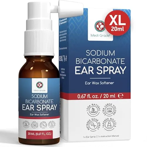 Medi Grade Ohrenschmalz Entferner Spray – Natürlicher Ohrenreiniger für Blockierte Ohren - Ohrenmedikation – Effektiver Spray mit Natriumbikarbonat zur sanften Entfernung von Ohrenschmalz. Ideal für einfache Anwendung und unterwegs, mit über 50 Sprühstößen pro Flasche.