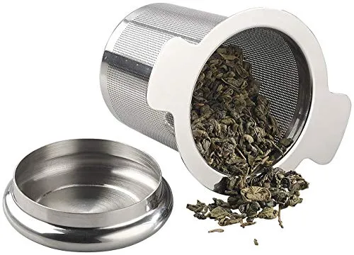 Rosenstein & Söhne Sieb: Edelstahl-Teesieb micro-geätzt mit Deckel, für Tassen & Kannen (Teefilter Edelstahl, Gewürzsieb, Kaffeebereiter)
