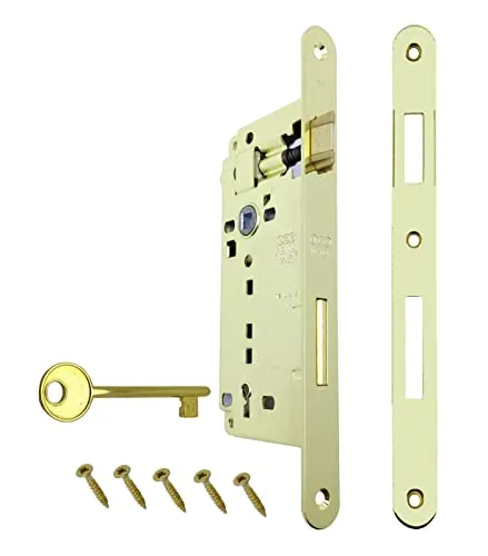 Einsteckschloss für Innentür AGB Serie Patent groß (Fr. 22x238, In. 90, En. 50, Qu. 8., Schlüssel für Kettenschlüssel, Messing lackiert)