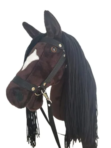 HORSE & toys Steckenpferd Ikar großes Set (Pferd auf einem Stock) + schwarzes Zaumzeug + Zügel (bronz)