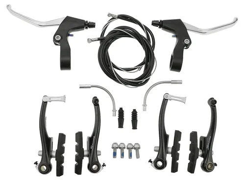 Fahrrad V-Brake Bremsenset Aluminium schwarz komplett Set inkl. Bremsbeläge MTB