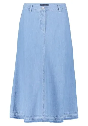 Betty Barclay Jeansrock mit offenem Saum - Damen Midirock in Light Blue Denim, ausgestellt geschnitten für eine schmeichelhafte Passform. Ideal für Freizeit-Looks mit 5-Pocket-Taschen und lässigem Stil.
