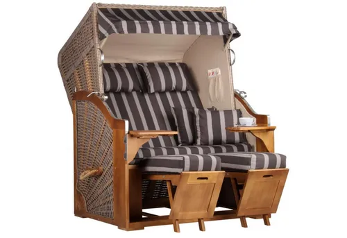 MR.DEKO Strandkorb Schleswig Pinie Braun PE Mokka von MR.DEKO
