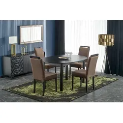 Design Esstisch rund HA-400 - Ausziehbarer Tisch 102-142 cm, Schwarz matt - Esszimmertisch mit elegantem, zeitlosem Design, ausziehbar für mehr Flexibilität. Ideal kombinierbar mit verschiedenen Einrichtungsstilen und perfekt für gesellige Runden.