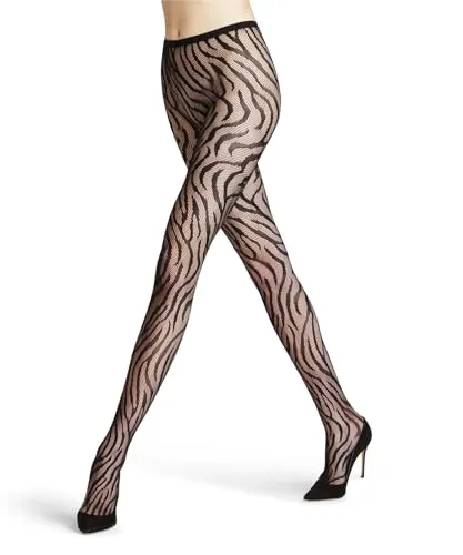 FALKE Damen Zebra W Ti Strumpfhose, Transparent Gemustert, Schwarz Black 3009, L - Elegante Feinstrumpfhose mit modernem Zebra-Design für einen stilvollen Auftritt. Ideal für Business und Freizeit, bietet sie hohen Tragekomfort und eine perfekte Passform.