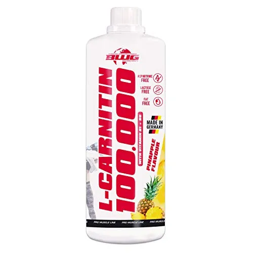 BWG Veganes L-Carnitin 100.000 Liquid - Hochdosiert – beliebt in Definitionsphase - frei von Gluten, Lactose - Premium Qualität – Mit Vitamin B1 & B6 – Trinkfertig, Geschmack: Ananas