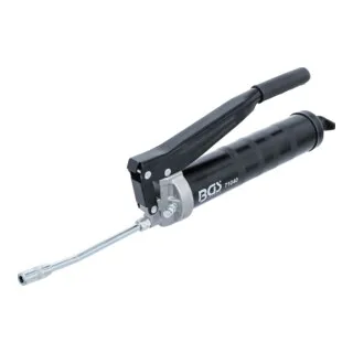 BGS-technic Einhand Fettpresse 71040 - Handhebel-Fettpresse aus Metall mit 400ml Füllmenge, ideal für enge Räume. Ergonomischer Handgriff und hoher Fettausstoß pro Hub für müheloses Abschmieren.