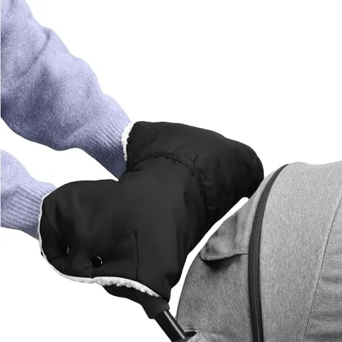 Navaris Handwärmer Kinderwagen - Handschuhe Kinderwagen - Handmuff für Kinderwagen - Kinderwagen Handschuhe - Kinderwagen Muff - Wetterfest - Weich und warm - Schwarz