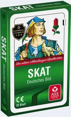 Skat Deutsches Bild Kornblume - Klassisches Kartenspiel - Kartenspiele - Das beliebte Skatspiel mit traditioneller Kornblumen-Rückseite, ideal für 3-4 Spieler und perfekt für gesellige Runden.