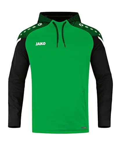 JAKO Kinder Kapuzensweatshirt Performance, Soft Green/Schwarz, 164 - Funktionsjacke aus 100% recyceltem Polyester, mit praktischen Seitentaschen und stylishem Jacquard-Kontrast-Tape für aktive Kids.
