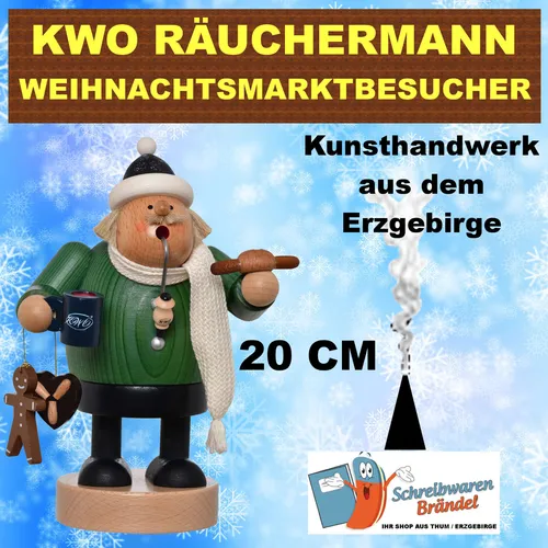 KWO Räuchermännchen Die Dicken - Weihnachtsmarktbummler 2024 - Nussknacker, 20 cm hoch, zeitloser Stil, ideal für festliche Dekoration und stimmungsvolle Atmosphäre.