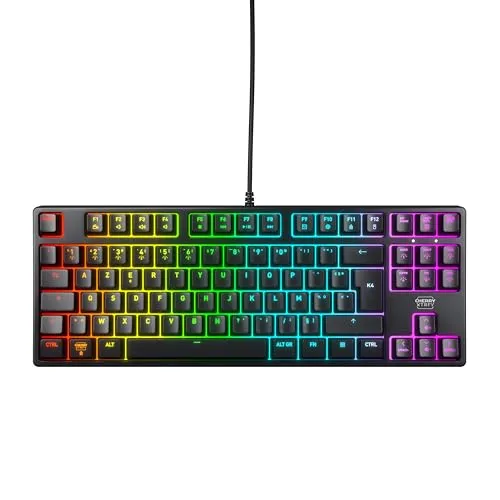CHERRY XTRFY K4V2 TKL Gaming-Tastatur - Kabelgebundene TKL Gaming-Tastatur mit RGB-Beleuchtung und hochwertigen MX2A RED Switches für reaktionsschnelles Spielen und mehr Platz auf dem Schreibtisch.