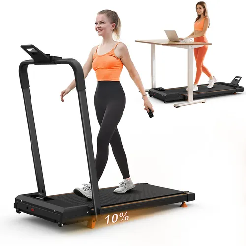 AIORBER 3-in-1 Schreibtisch Laufband, klappbar, geneigt, Bluetooth Lautsprecher, 12km/h, 120kg, leise, schwarz