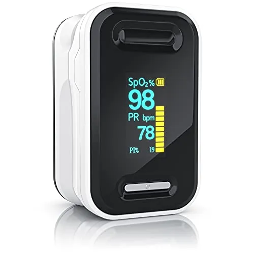 Medicinalis - Pulsoximeter Finger - SpO2 Pulsmesser – Fingerpulsoximeter - Messung von Puls und Sauerstoffsättigung am Finger – OLED Display - Batterieanzeige – Alarm – One Touch Bedienung