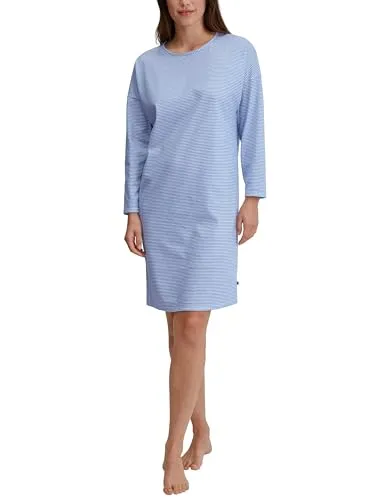 CALIDA Nachthemd Lovely Nights - Weich & Atmungsaktiv in Hydrangea Blue - Nachtwäsche aus 100% Baumwolle, Single Jersey, ideal für gemütliche Nächte. Das langärmelige Nachthemd überzeugt mit seinem bequemen Schnitt und der atmungsaktiven Qualität.