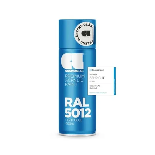 COSMOS LAC Sprühlack blau, glänzend - Spraydosen Sprühfarbe DIY Lack Acryllack Spray Farbspray Sprühdose Lackspray Farbe für Kunststoff, Metall, uvm. (RAL 5012 - lichtblau)